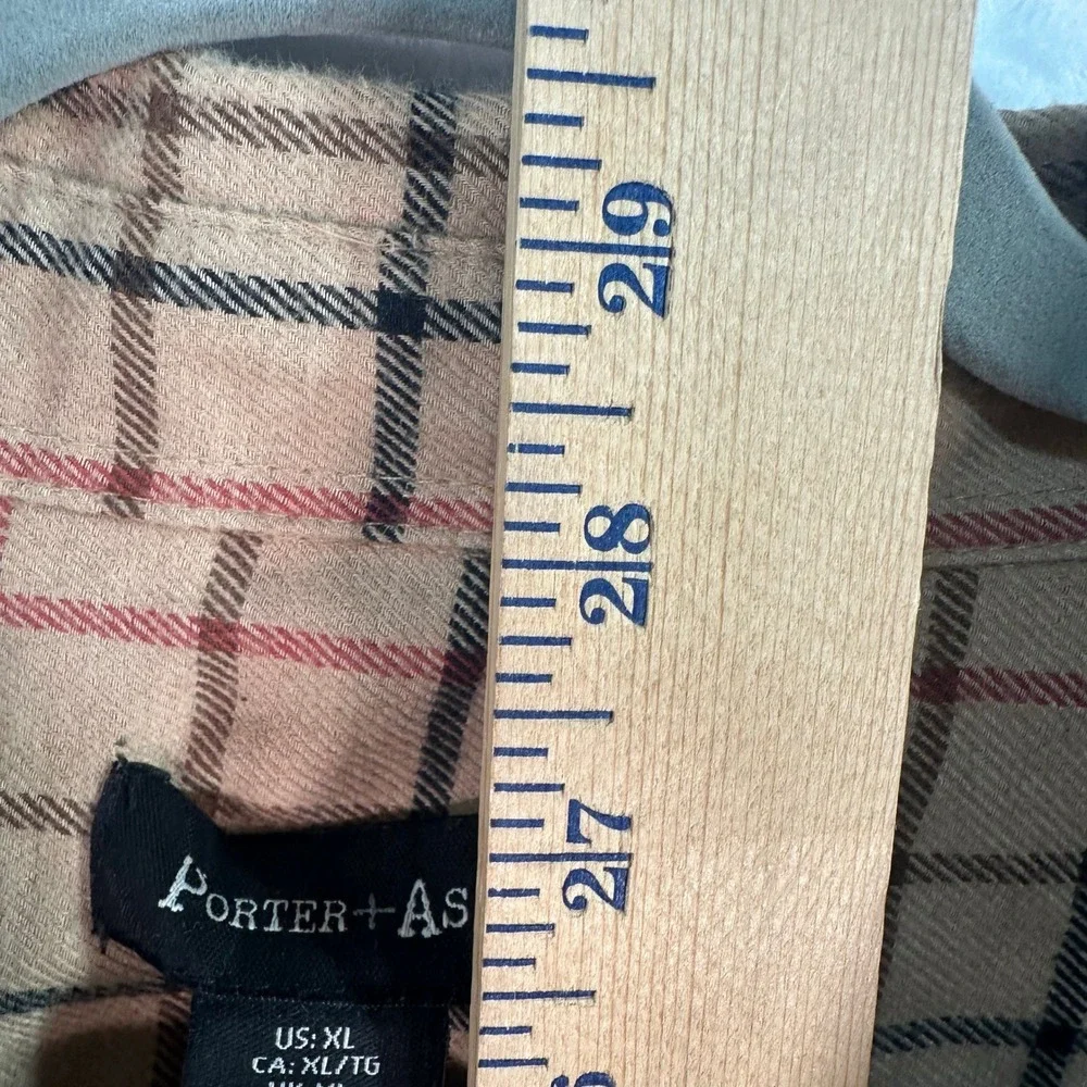 Porter + Ash Button Down Shirt Mens XL Tan Plaid Flannel Long Sleeve‎ Pocket